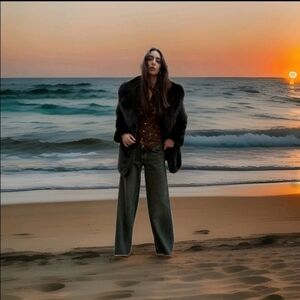 ZARA Women's Faux Fur Coat with Belt(Black, US S, M, L, XL/EUR S, M, L, XL)